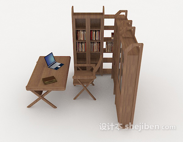 设计本家居实木书柜3d模型下载