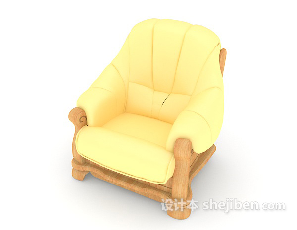 设计本新中式浅黄色单人沙发3d模型下载