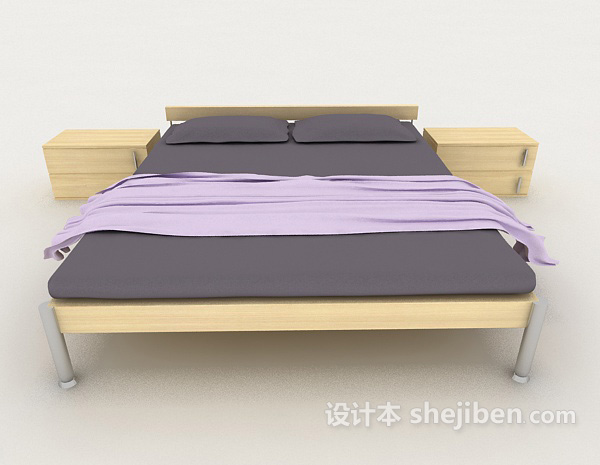 现代风格家居简约紫色双人床3d模型下载