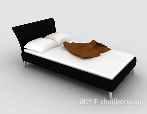 免费黑白单人床3d模型下载