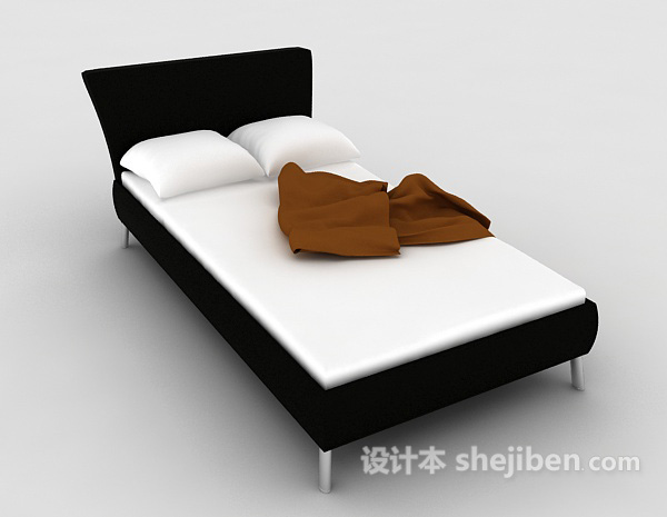设计本黑白单人床3d模型下载