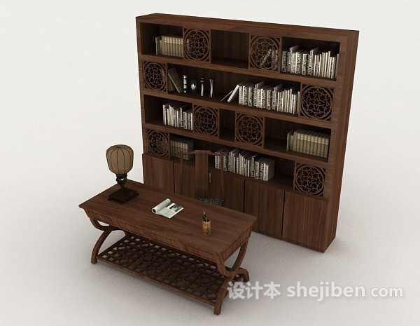 免费中式书桌椅柜3d模型下载
