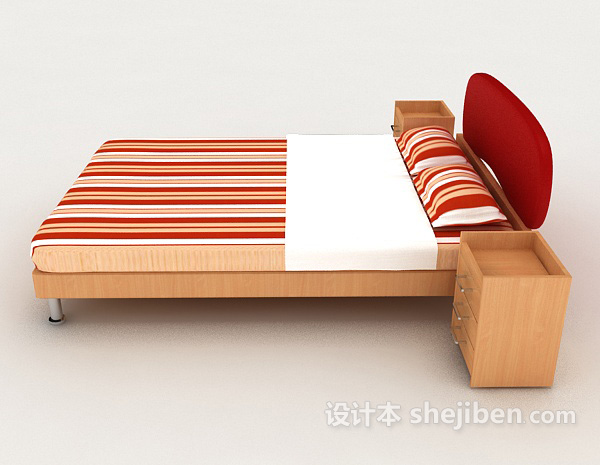 设计本红色条纹双人床3d模型下载
