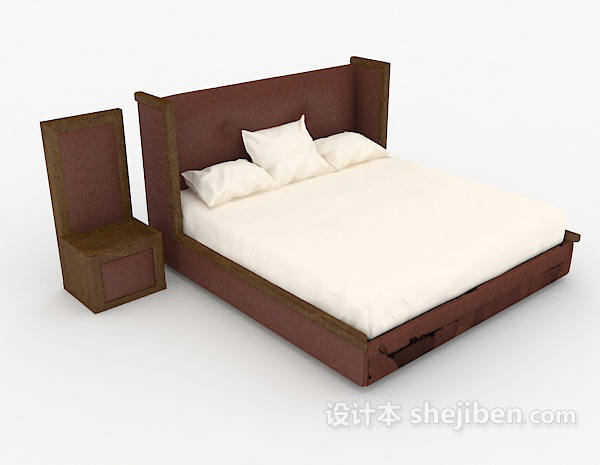 木质简单双人床3d模型下载