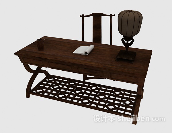设计本复古中式书桌3d模型下载