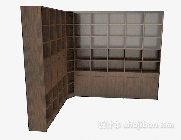 免费木质大书柜3d模型下载