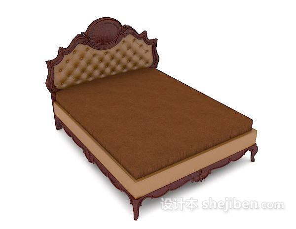 现代风格简单家居木质棕色双人床3d模型下载