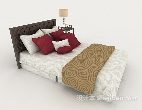 免费家居灰色木质双人床3d模型下载
