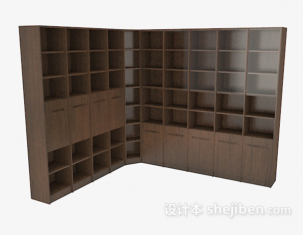 现代风格木质大书柜3d模型下载