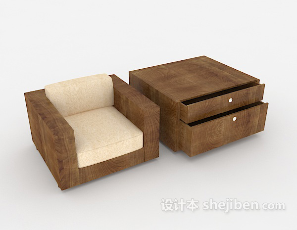 简约木质休闲单人沙发3d模型下载