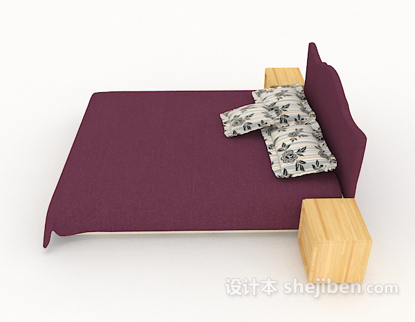 设计本简约紫色双人床3d模型下载