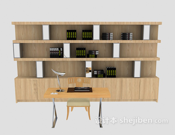 简约木质书桌椅柜3d模型下载