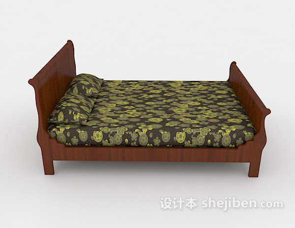 现代风格花纹木质床3d模型下载