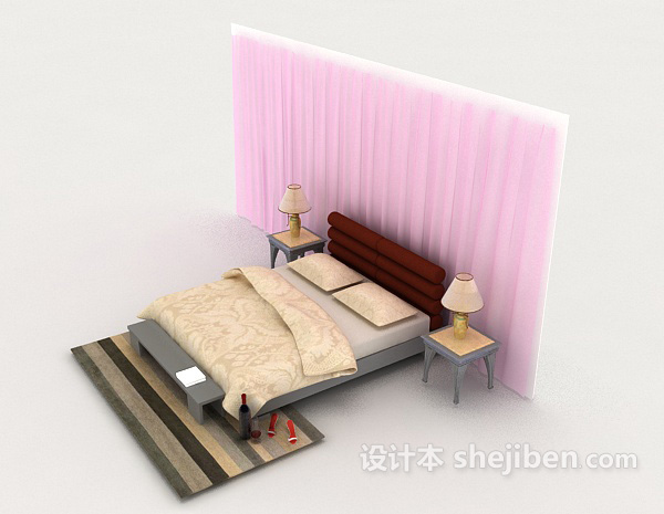 设计本家居简约双人床3d模型下载