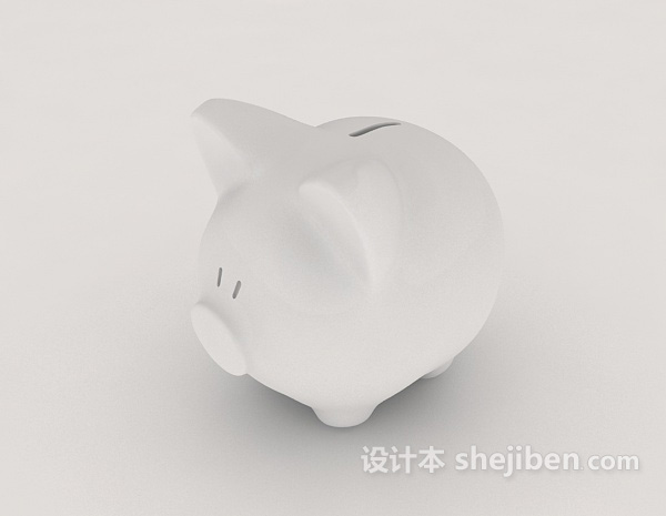 白色小猪存钱罐3d模型下载