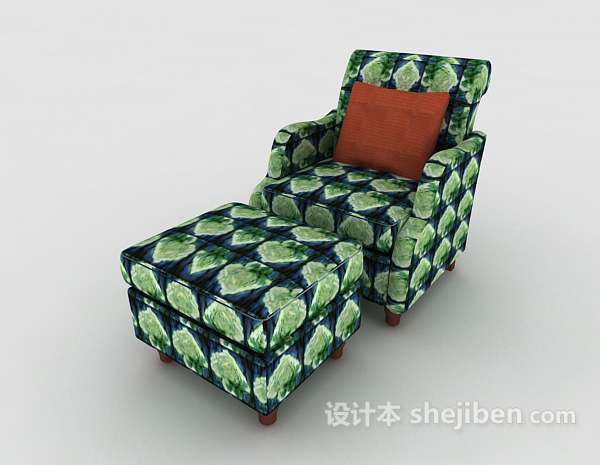 免费田园绿色格子单人沙发3d模型下载