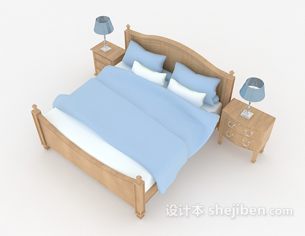 设计本清新单色双人床3d模型下载
