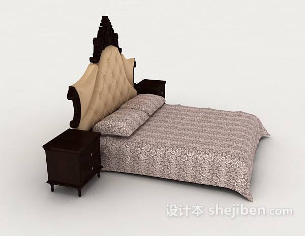 设计本欧式木质双人床3d模型下载