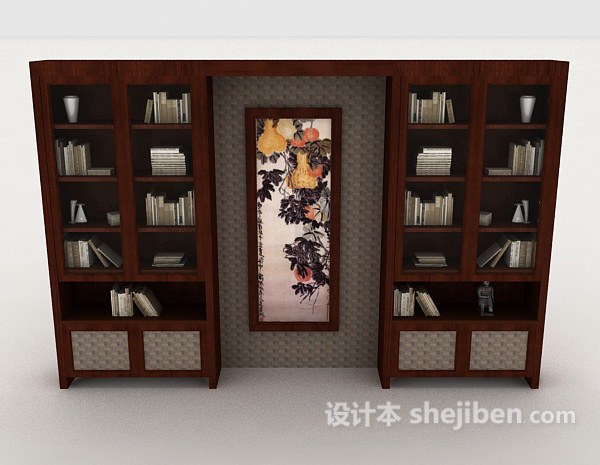 中式风格中式风格木质书柜3d模型下载