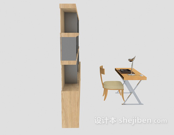 设计本简约木质书桌椅柜3d模型下载