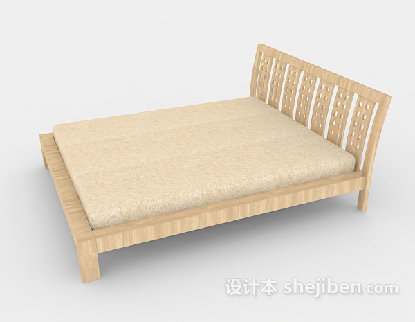 免费简单黄色木质双人床3d模型下载
