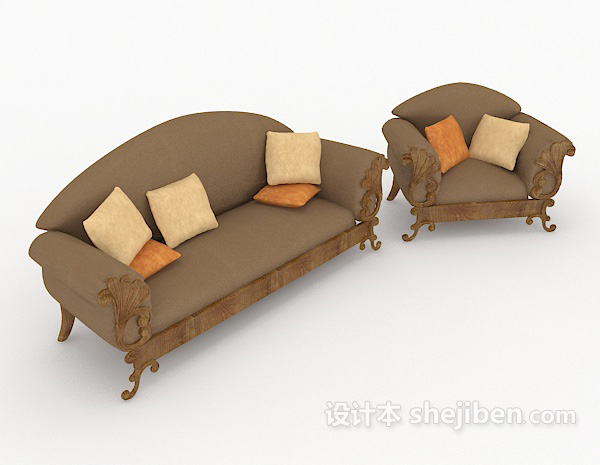 欧式棕色沙发凳3d模型下载