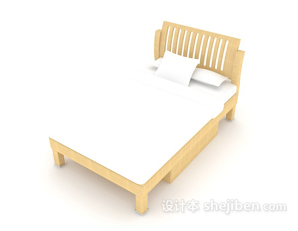 免费浅黄色木质单人床3d模型下载