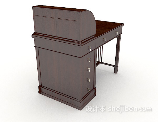 设计本新中式深棕色书桌3d模型下载