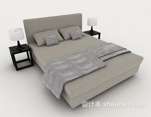 现代灰色双人床3d模型下载