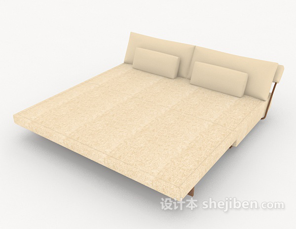 免费浅色简单双人床3d模型下载
