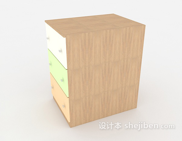 免费三色木质床头柜3d模型下载