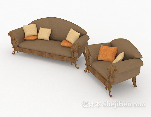 免费欧式棕色沙发凳3d模型下载