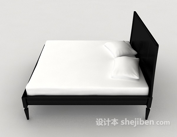 设计本简单黑白双人床3d模型下载