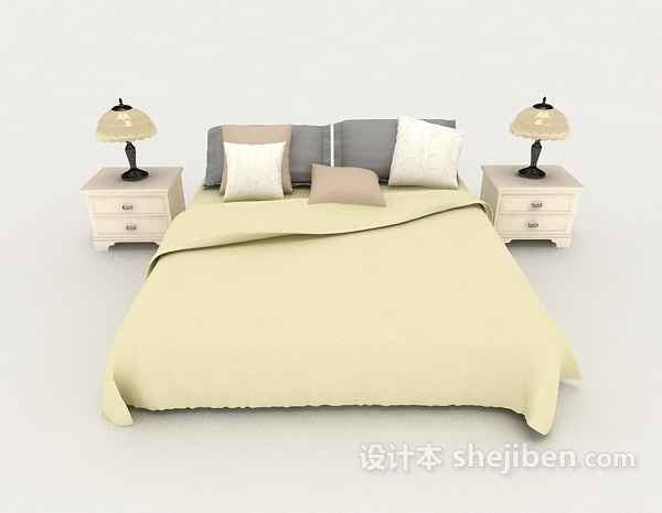 现代风格浅绿色简约双人床3d模型下载