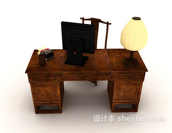 中式风格中式复古书桌3d模型下载