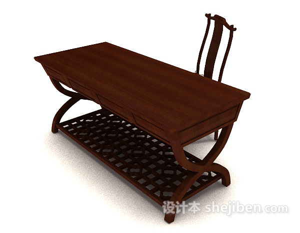 中式风格新中式木质桌椅3d模型下载
