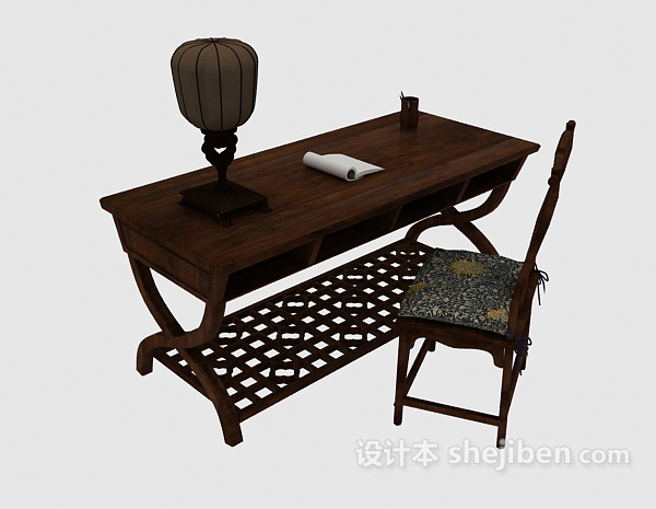 复古中式书桌3d模型下载