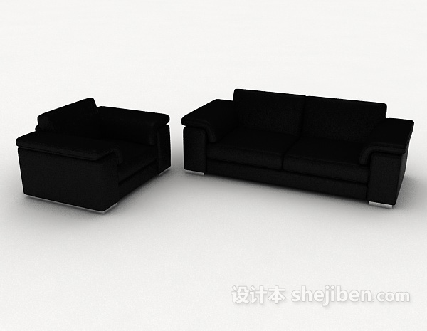 简约现代黑色组合沙发3d模型下载