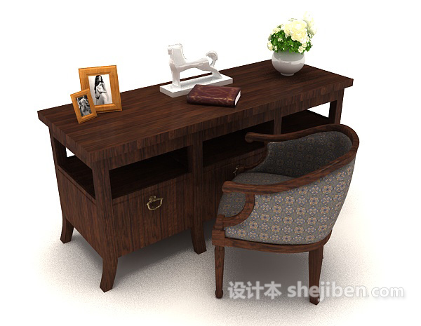 中式木质桌椅3d模型下载