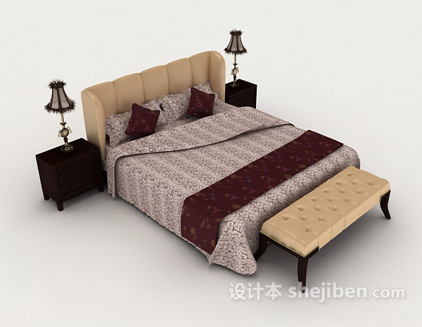 家居简单棕色双人床3d模型下载