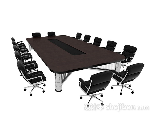 设计本办公黑色会议桌椅3d模型下载