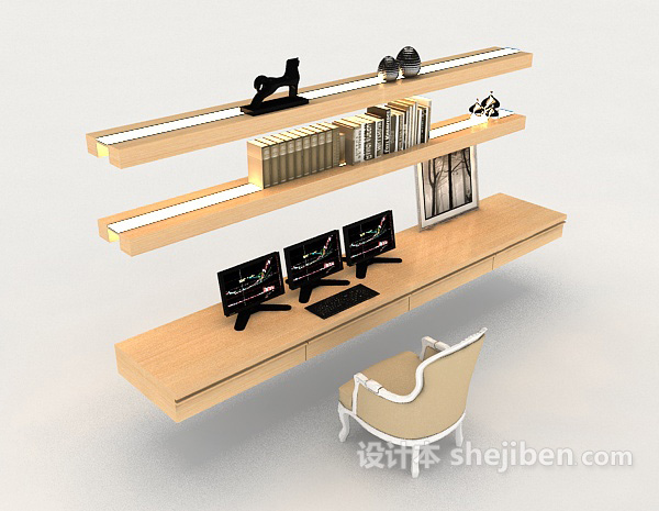 现代简约书桌椅3d模型下载