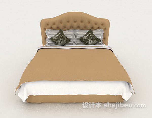 现代风格简约棕色双人床3d模型下载