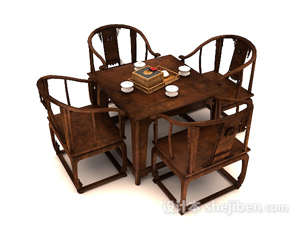 设计本中式组合桌椅3d模型下载