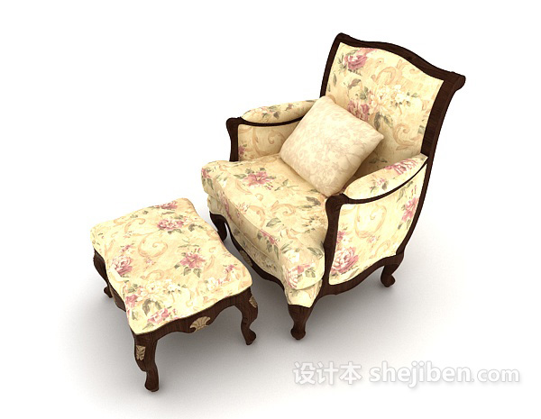 设计本欧式花纹黄色单人沙发3d模型下载