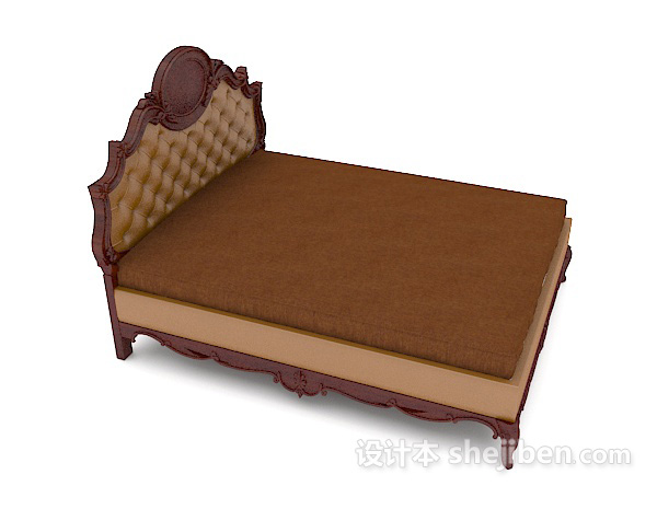 设计本简单家居木质棕色双人床3d模型下载