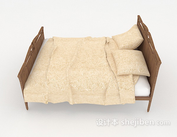 设计本简单木质双人床3d模型下载
