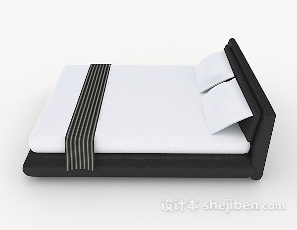 设计本简约黑白双人床3d模型下载