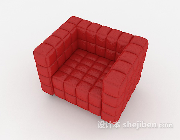 免费现代方形红色单人沙发3d模型下载