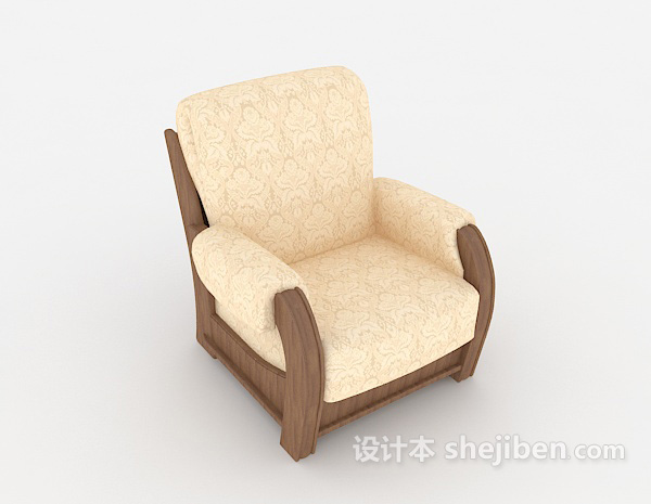 休闲间距木质黄色单人沙发3d模型下载